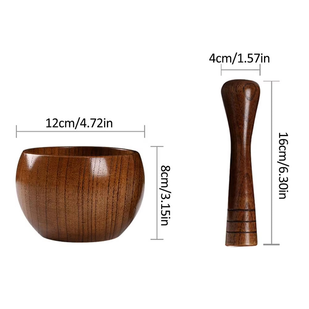 Pounded Garlic Jar Mortar Old Fashion Wooden Grinder round Smooth Hand Polished Pestle Set for Grind Herbs Spices Grains Pepper